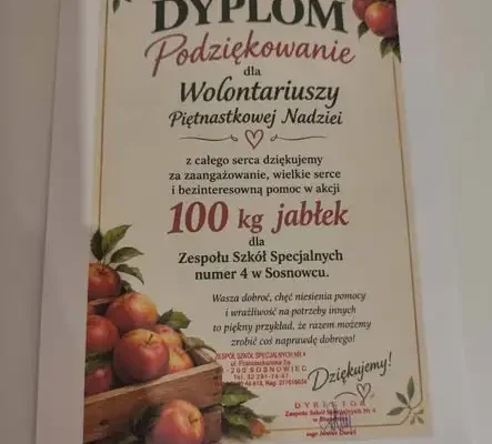 Sosnowiec: zbiórka jabłek dla uczniów Zespołu Szkół Specjalnych nr 4 zakończona
