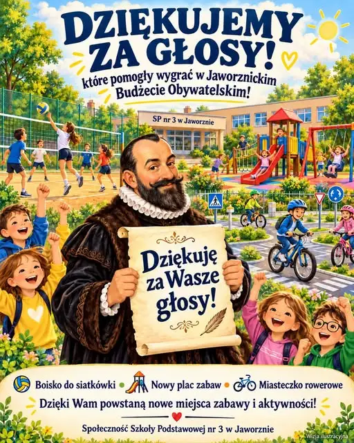 Jaworzno: SP3 z nowym boiskiem, placem zabaw i miasteczkiem rowerowym dzięki Budżetowi Obywatelskiemu